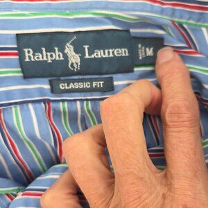 Ralph Lauren Custom Fit Pony Stripe Button Down Long Sleeve Blue Red Green Men M